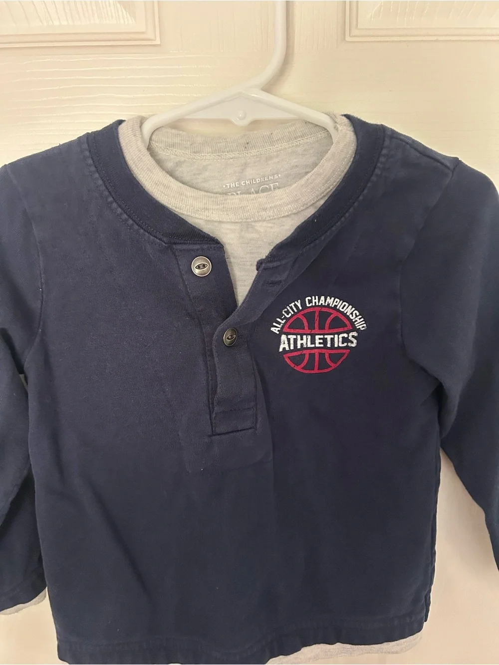 Baby Boy, The Children’s Place,Navy Basketball Long Sleeve Layered Henley Shirt